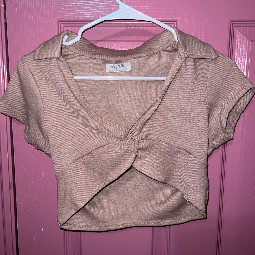 A Jolie & Joy collared crop top. Small; Biege